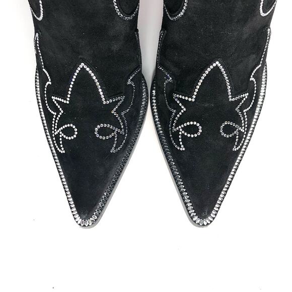 Christian Louboutin Santigag Strass 85 Black Suede Western Style Low Boots 38 - Picture 7 of 12